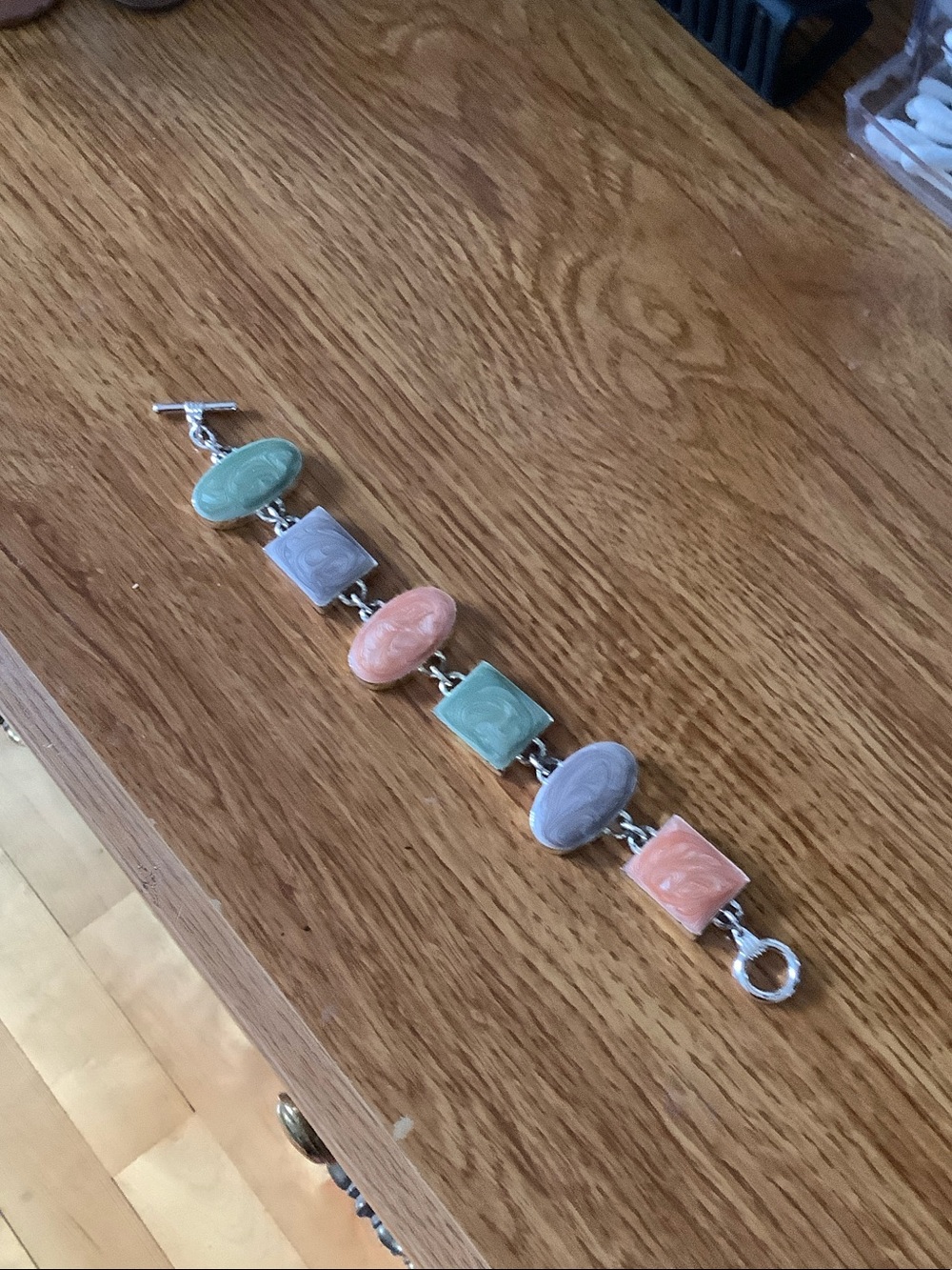 Pastel Multicolor Stone Link Bracelet - Green, Peach & Lavender